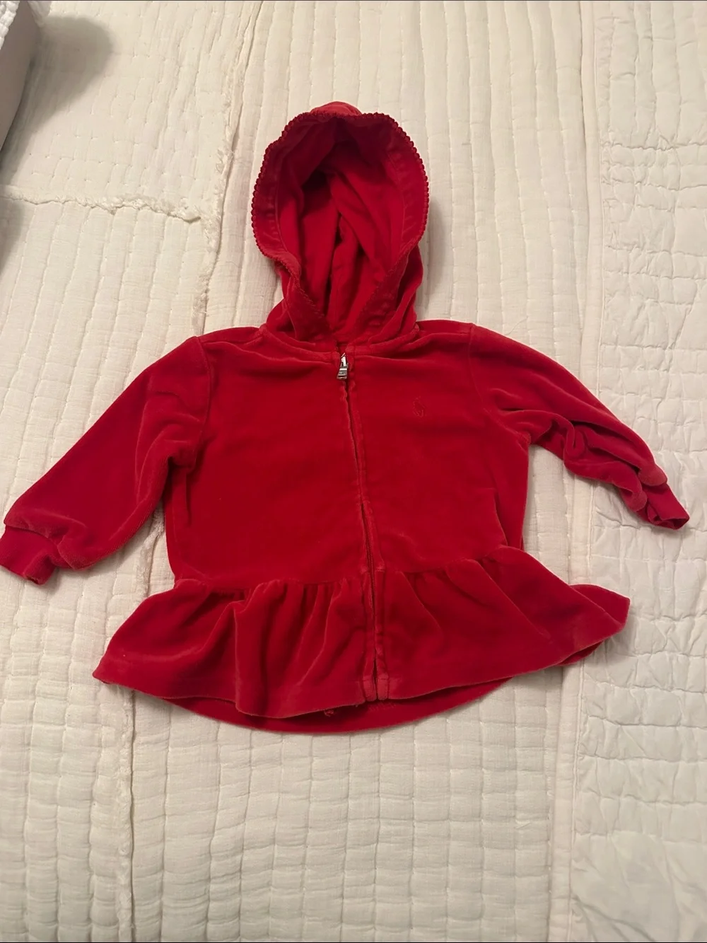 Girls' Red Hooded Ralph Lauren Zip-Up Peplum Top